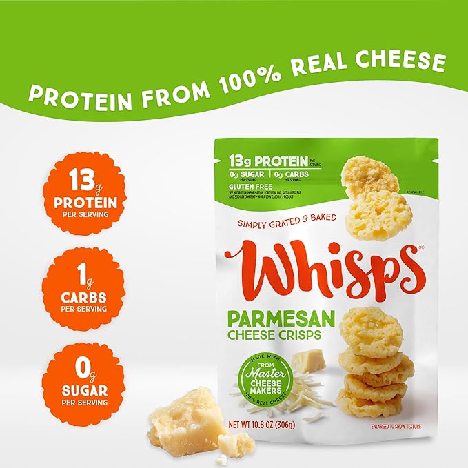 Whisps Cheese Crisps Parmesan Cheese | Protein Chips | Healthy Snacks | Protein Snacks, Gluten