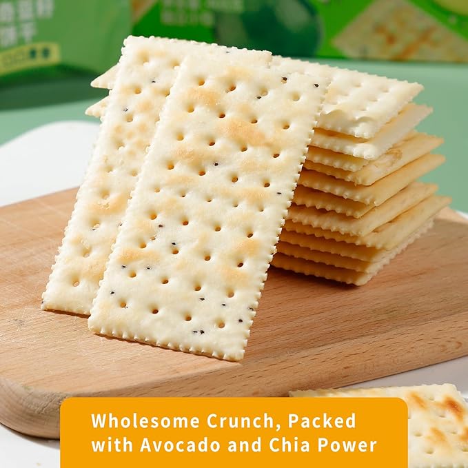 V-LOONG Avocado Chia Soda Crackers, Vlife Baked Saltine Crackers, No Added Sugar Healthy Snacks (1