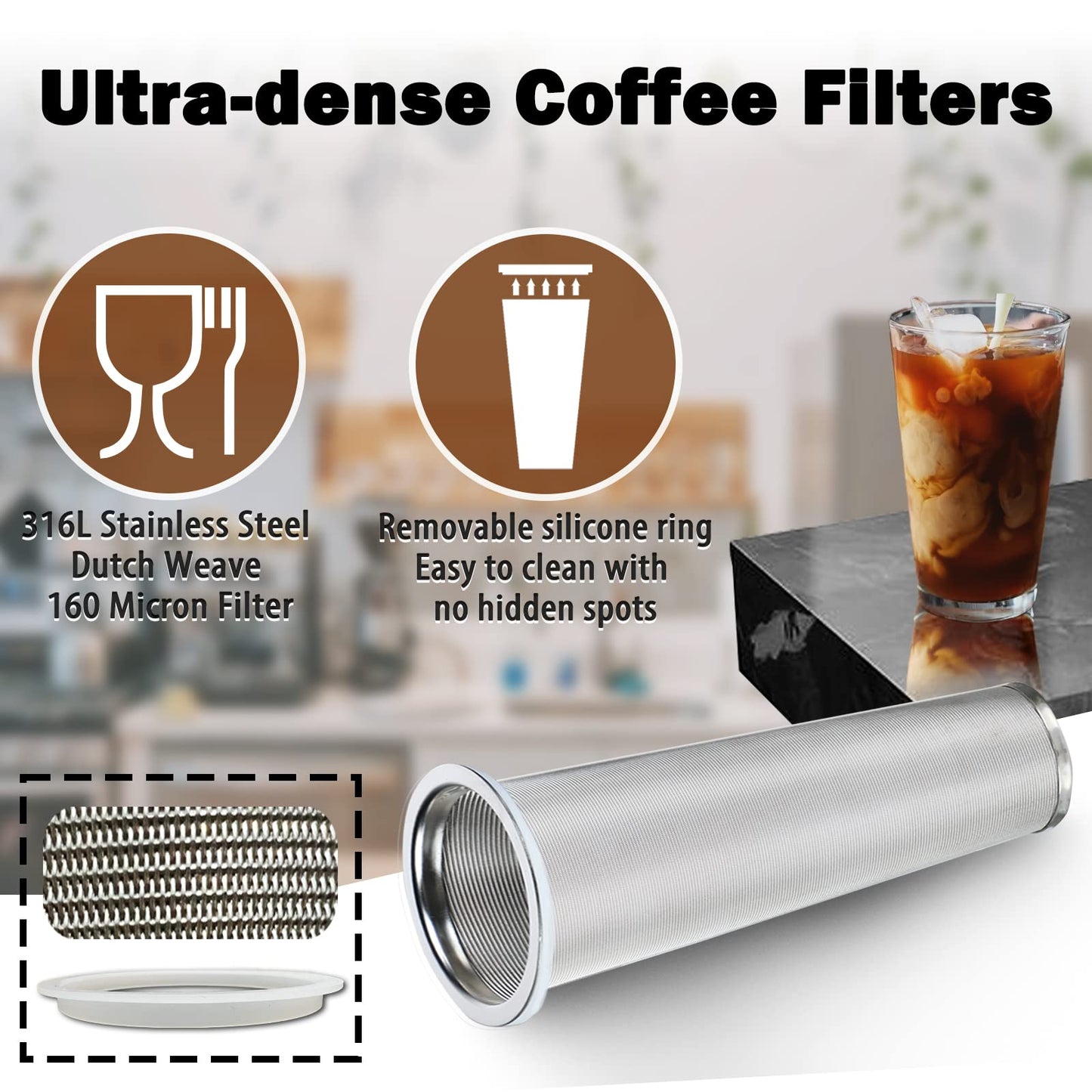 Cold Brew Mason Coffee Maker - 64oz Iced Coffee Pitcher with Stainless Steel Mixing Spoon & Super