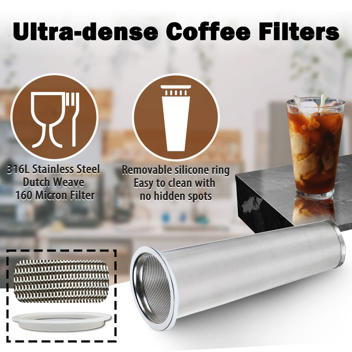Cold Brew Mason Coffee Maker - 64oz Iced Coffee Pitcher with Stainless Steel Mixing Spoon & Super