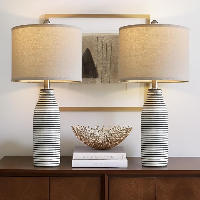 25" Ceramic Table Lamps Set of 2 Beside Lamps for Living Room Modern Bedroom Lamps for Night Stands