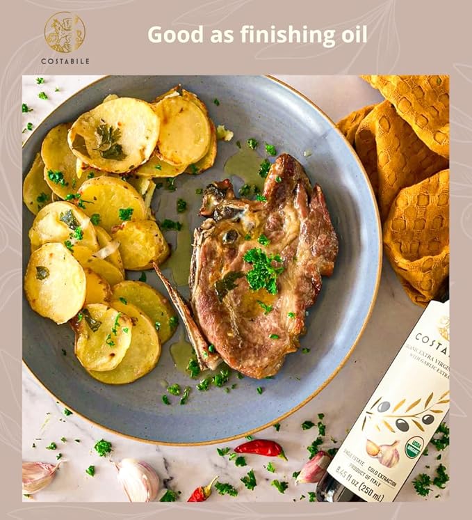 Garlic Infused Olive Oil Extra Virgin from Italy and from a Single Source. Garlic Oil for Cooking