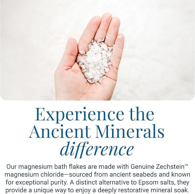 Ancient Minerals Magnesium Bath Flakes - Bathing Alternative to Epsom Salt - Soak in Natural Salts