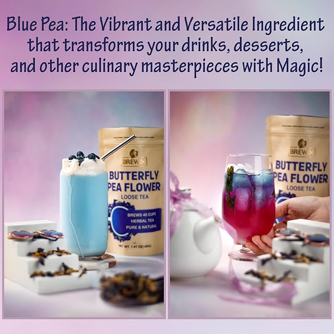 BREWIX, Butterfly Pea Flower Herbal Tea Loose Leaf (40+ Cups,1.41oz/40g) | Caffeine Free | Premium