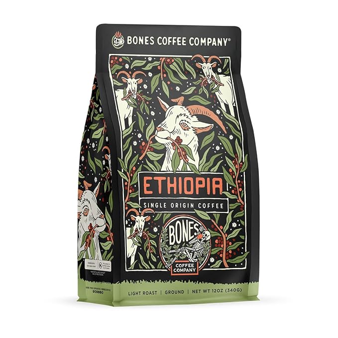 Bones Coffee Company Ethiopia Single-Origin, Citrus, Floral and Berries Notes, Ground Coffee Beans