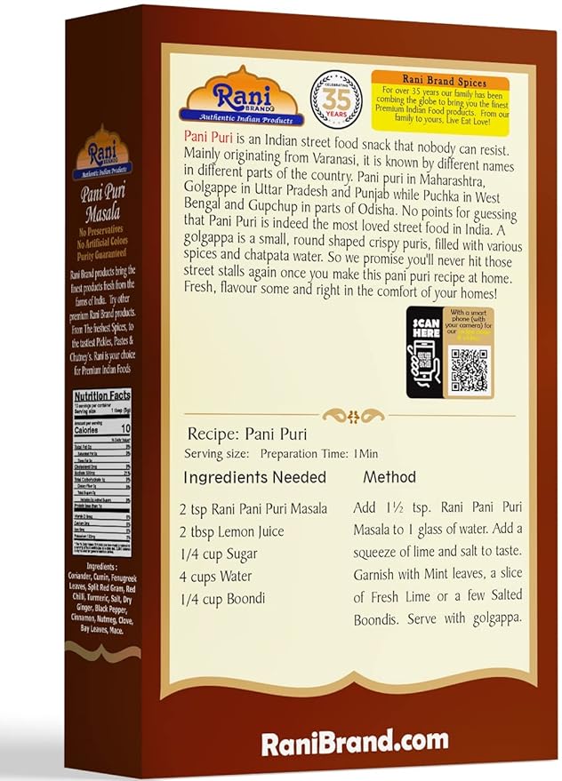 Rani Pani Puri Masala (14-Spice Blend for Indian Spicy Water) 3.5oz (100g) ~ All Natural | Vegan |