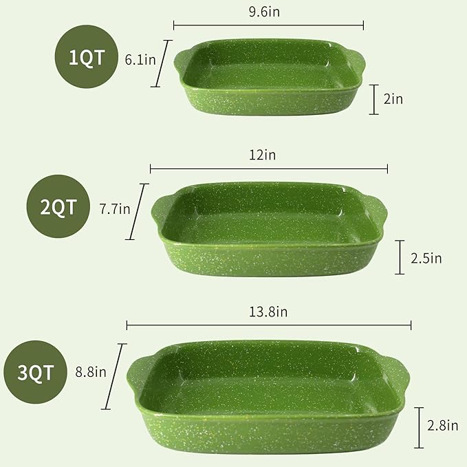 Ceramic Baking Dishes for Oven,Heavy Duty Bakeware Dish Set of 3, Rectangular Casserole,Lasagna Pan