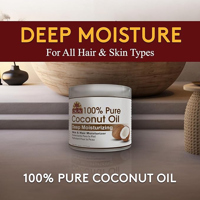 Okay 100% Pure Coconut Oil for Hair & Skin - Coconut Oil for Women & Men, Perfect for Body & Face
