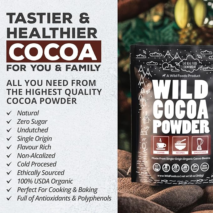 Wild Foods Organic Cocoa Powder | Single Origin Unsweetened Keto Chocolate Powder for Cooking &