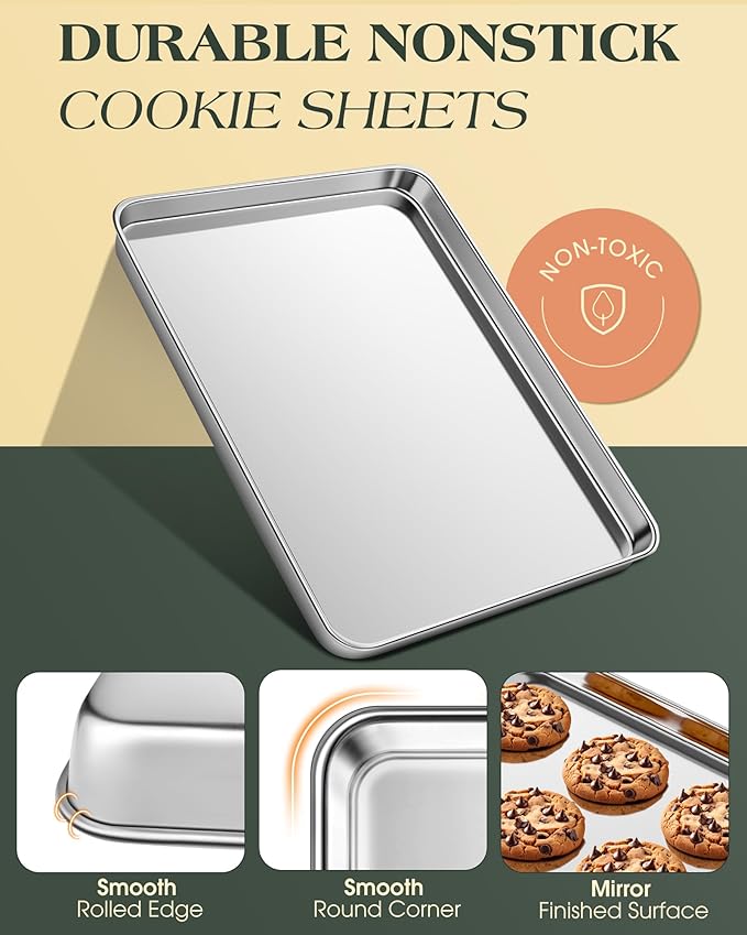 Baking Sheet Set of 2, Commercial Grade Stainless Steel Cookie Sheets for Baking, 18 x 13 Inch