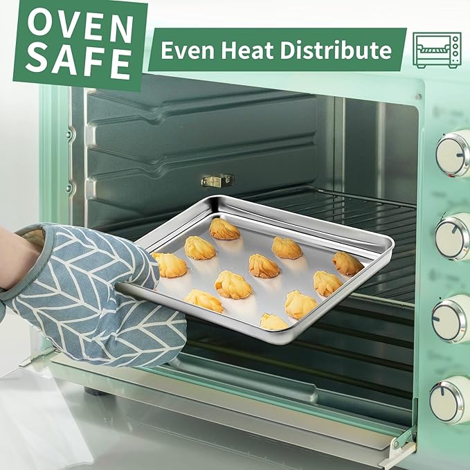 Baking Sheets Set of 2, HKJ Chef Cookie Sheets 2 Pieces & Stainless Steel Baking Pans & Toaster