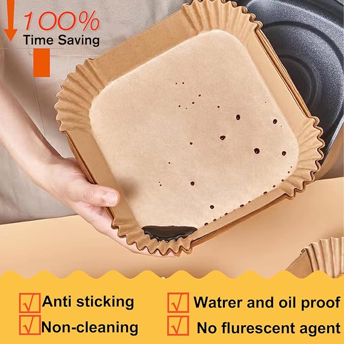 Air Fryer Liners Disposable 9 Inch, 9 inch Air Fryer Liners 125 Pcs Large Square Air Fryer Paper