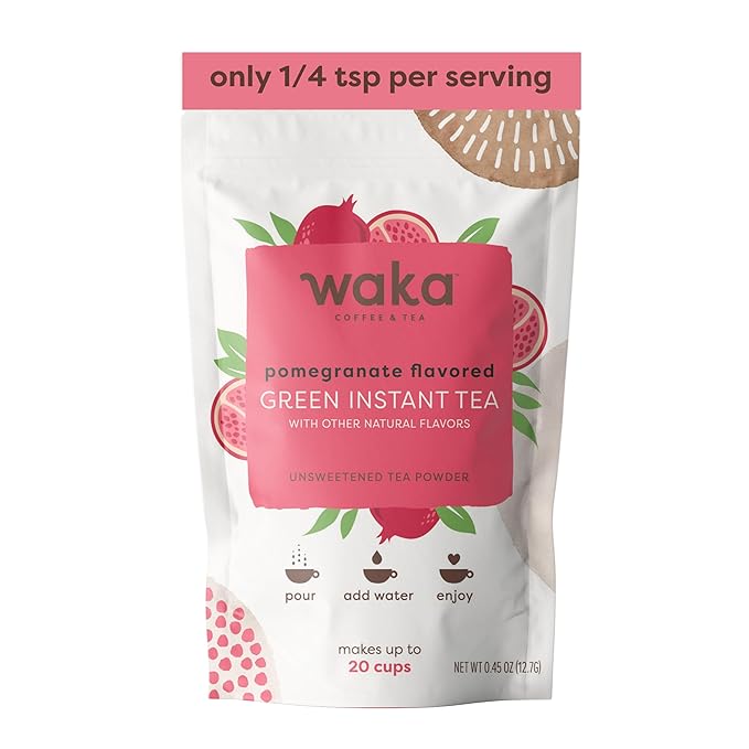 Waka Instant Green Tea Mix, Pomegranate Flavored - 100% Tea Leaves, No Additives, Unsweetened