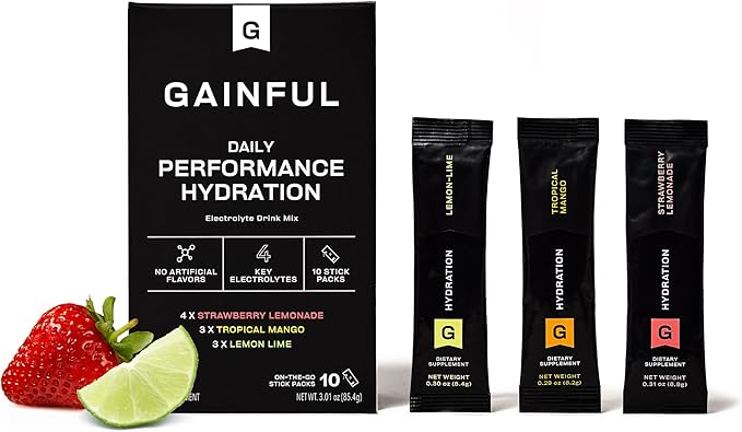 Gainful Hydration Packets Variety Pack, Decaffeinated with Key Electrolytes, Magnesium and Sodium