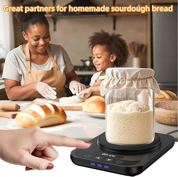 Sourdough Starter Warmer Mat - 12H Timer & Precise 1°F Thermostat (70-100°F) - Auto On/Off - Fits