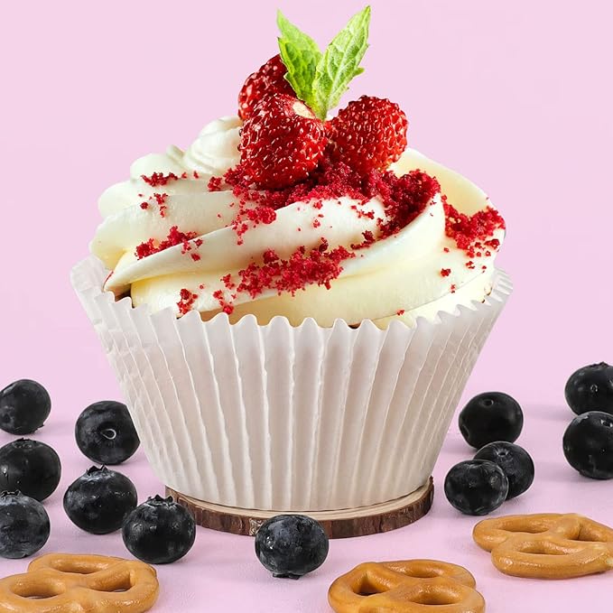 Caperci White Jumbo Cupcake Liners Large Baking Cups, Odorless, Food Safe Grease-Proof Papers