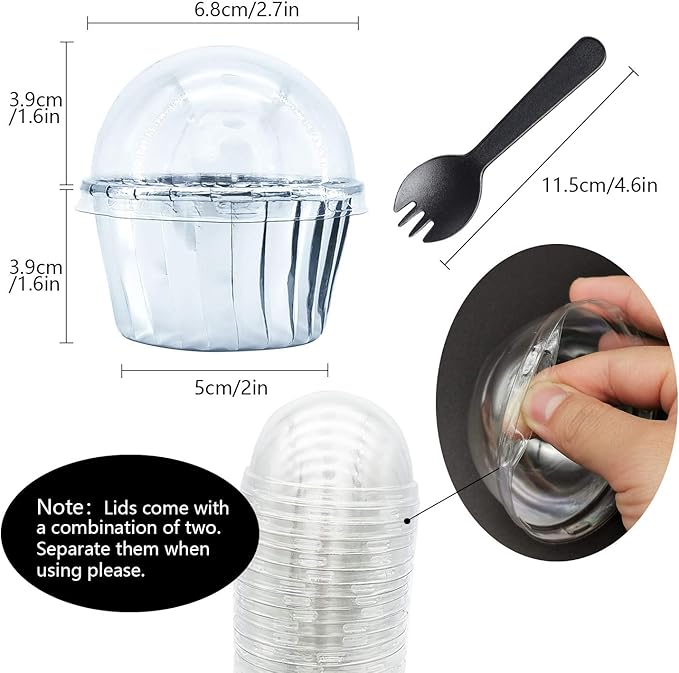 Foil Cupcake Liners with Lids 100Pack,Free-Air 3.5Oz Foil Baking Cups Mini Muffin Liners,Disposable
