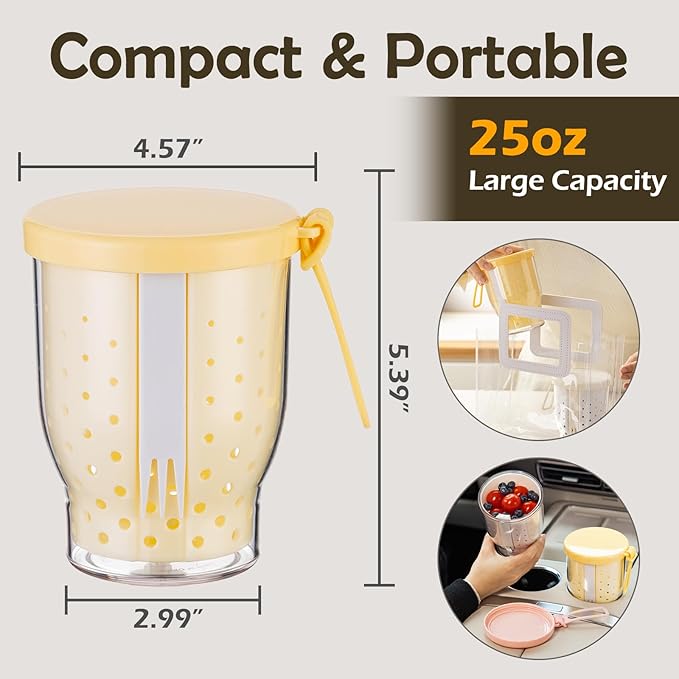 25 Oz Travel Fruit Cups for Car,Fruit Salad Storage Cup with Fork and Lids,Leakproof Reusable Snack