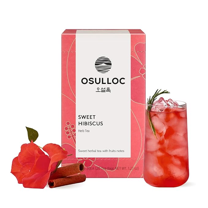 OSULLOC Sweet Hibiscus (Lemon & Cinnamon flavor), Decaffeinated Herbal tea, Relaxing Fruit Blended