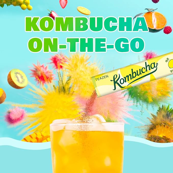 TEAZEN Kombucha Tea Tropical Zest Hydration Variety Pack - 20 Sticks, 5 Flavor (Lemon, Pineapple