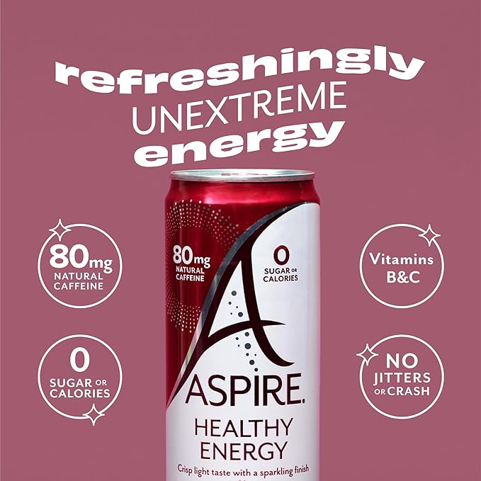 ASPIRE® Cranberry, Healthy Energy Drink 80mg Natural Caffeine, Zero Sugar No Carbs Keto Friendly