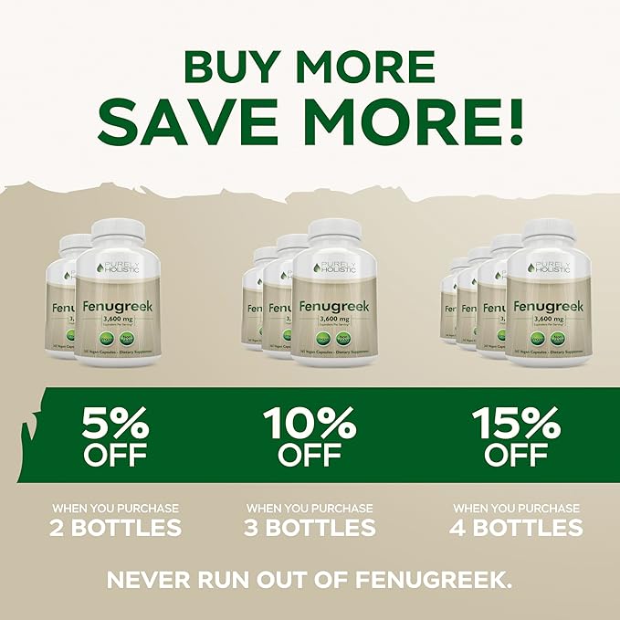 Purely Holistic Fenugreek Capsules 3600mg - 365 Vegan Capsules - Lactation Supplement - from