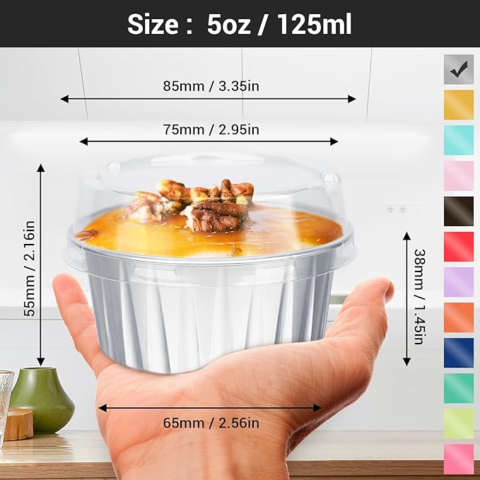 EUSOAR Muffin Cupcake Liners for Baking, 50pcs 5oz 125ml Disposable Ramekins, Aluminum Foil Muffin