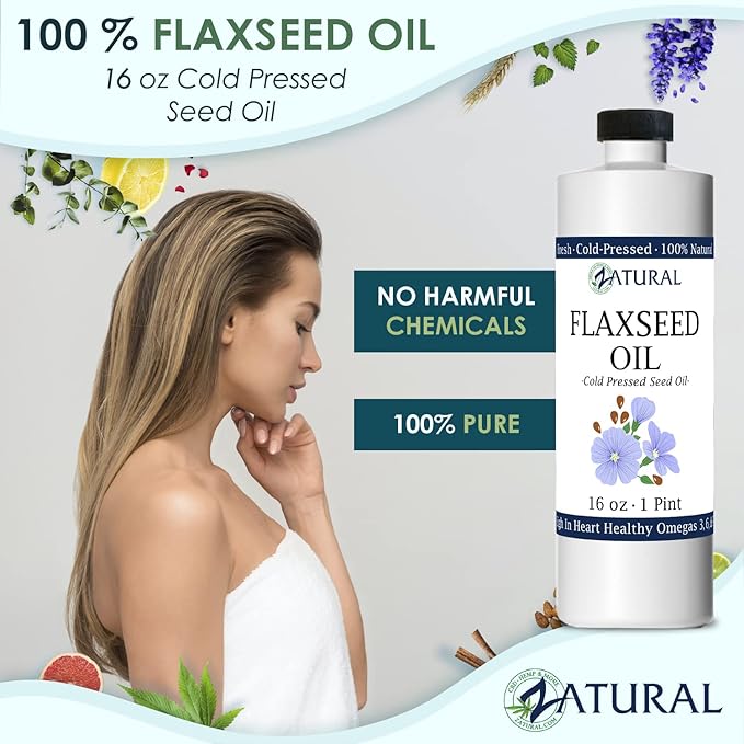Zatural Flaxseed Oil Naturally Grown 100% Pure Flax Seeds Cold Pressed Vegan Omega Fatty Acids 16oz