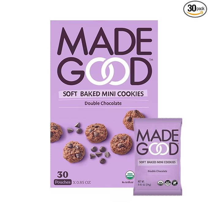 MadeGood Double Chocolate Soft Baked Mini Cookies (30 Count - 0.85 Oz Each) Allergy Friendly