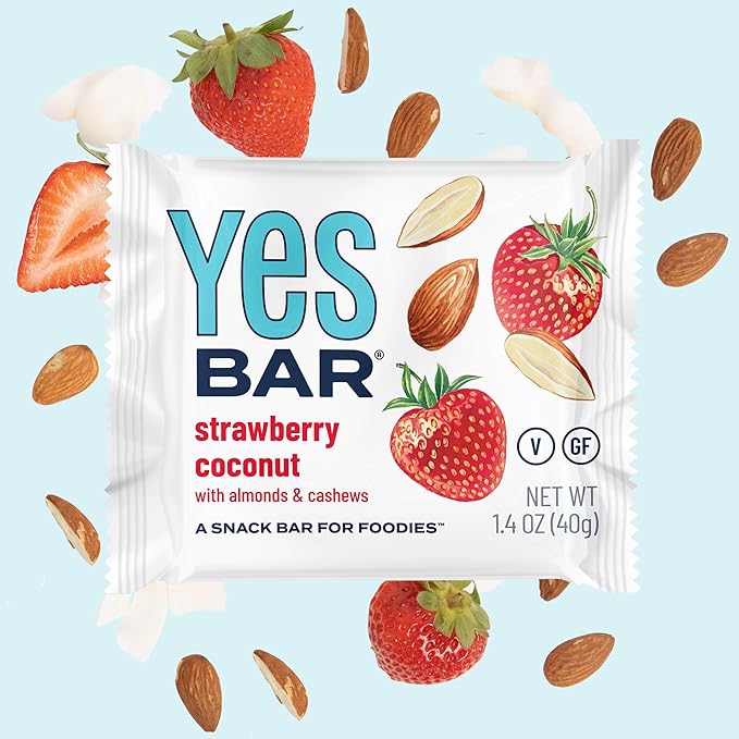 The YES Bar ??Strawberry Coconut ??Plant Based Protein, Decadent Snack Bar ??Vegan, Paleo, Gluten
