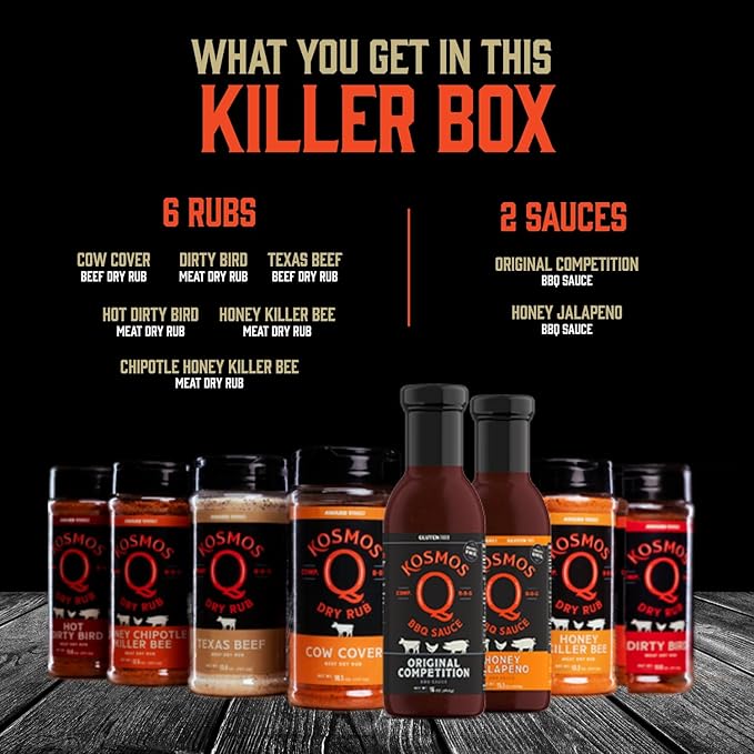 Kosmos Q Pitmaster BBQ Sauce & Spice Gift Set – 8-Piece Grill Seasoning Sampler with Barbecue