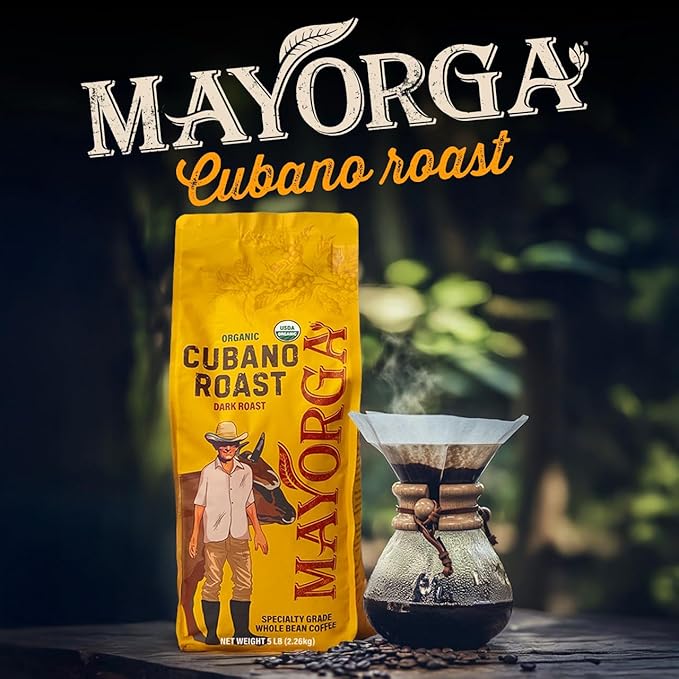 Mayorga Dark Roast Coffee 5lb bag Cubano Roast 100% Arabica Café Whole Coffee Beans - Smoothest