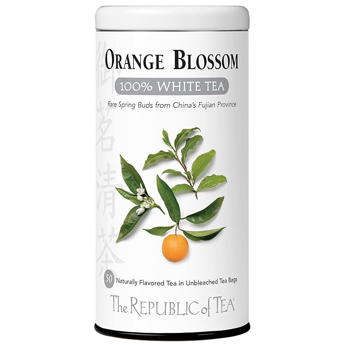 The Republic of Tea – Orange Blossom 100% White Tea Bags, Steeps 50 Low-Caffeinated Cups