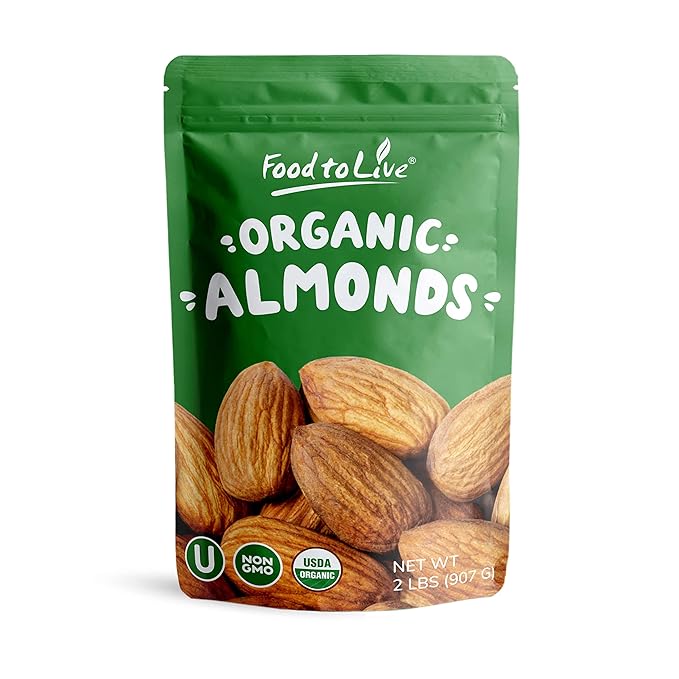 Food to Live - Organic Imported Raw Almonds, 2 Pounds Non-GMO, Whole, Raw, No Shell, Unpasteurized