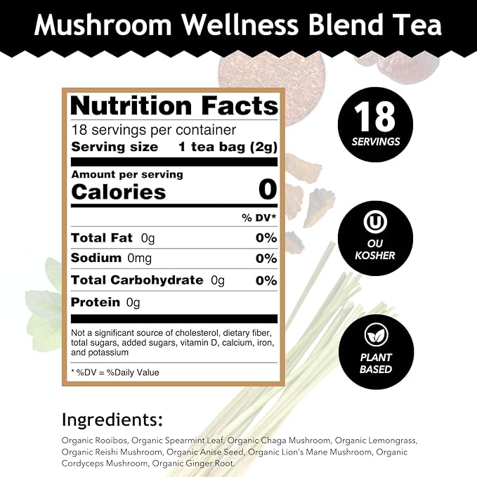 Buddha Teas - Organic Mushroom Wellness Blend - Herbal Tea - For Health & Wellbeing - With