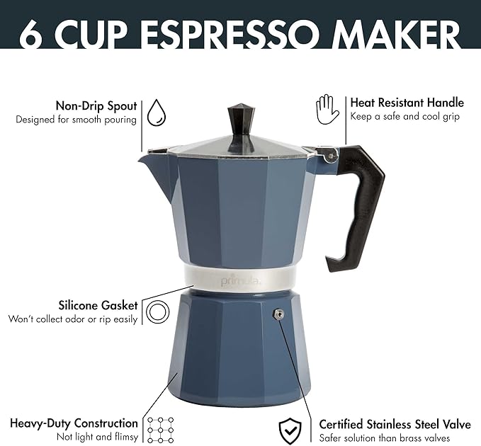 Primula Classic Stovetop Espresso and Coffee Maker, Moka Pot for Italian and Cuban Café Brewing