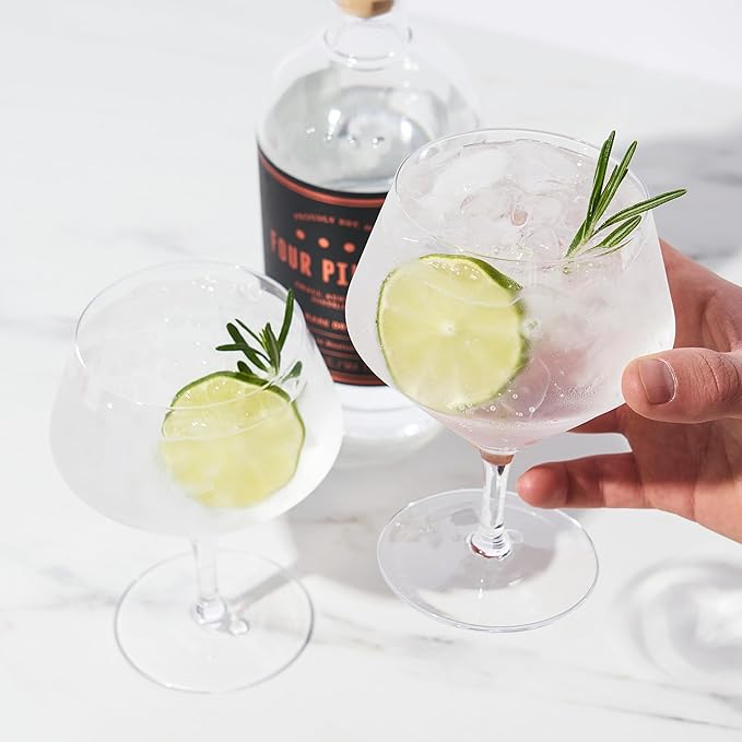 Viski Raye Angled Stemmed Gin and Tonic Glasses Set of 2 - Premium Crystal Clear Cocktail Gin
