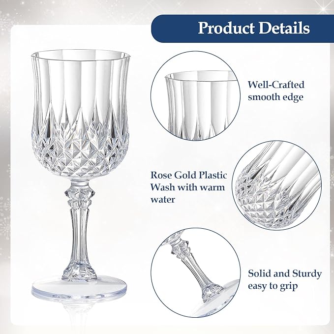 XUWAIDSGN 48 Pcs 7oz Plastic Vintage Wine Glasses Drinking Glasses Unbreakable Wedding Glassware