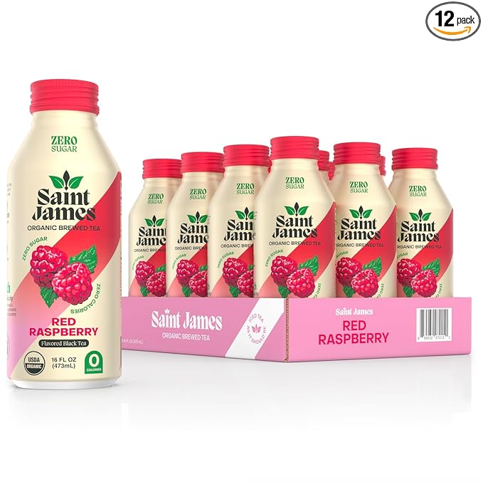Saint James Iced Tea - Organic Black Tea - Non-GMO, Gluten Free, Zero Calorie, Zero Sugar - Red