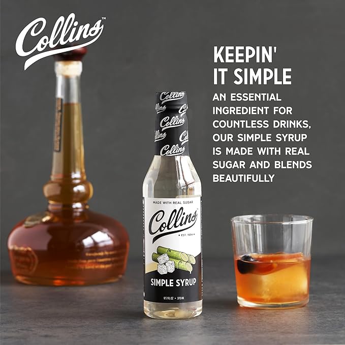 Collins Simple Syrup, Classic Simple Syrup, Soda Water Flavors for cocktails, Old Fashioned Syrup