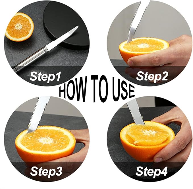 Stainless Steel Serrated Grapefruit Knife, 3.9 inches, Silver, Easy Peeling, Slicing, Coring
