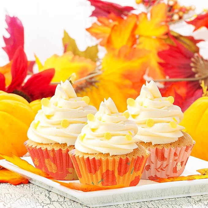 SANNIX 450pcs Fall Cupcake Liners, Thanksgiving Pumpkin Maple Leaf Cake Baking Cups Cupcake