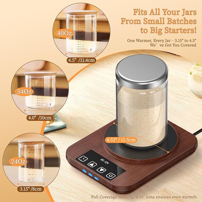 Sourdough Starter Warmer (70-100°F), 1°F Adjustable Sourdough Warming Mat, Waterproof Thermometer