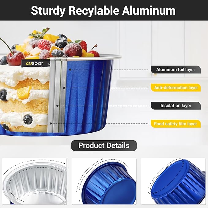 EUSOAR Mini Aluminum Pans with Lids, 30pcs 5oz Disposable Aluminum Foil Cupcake Liners Ramekins
