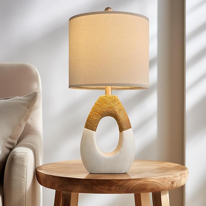 OYEARS 19” Boho Table Lamps Bedroom Living Room,Suitable for Small Space,Farmhouse Rattan Lamp