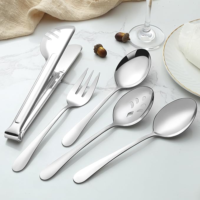 BEWOS Serving Utensils, 20-Piece Large Serving set, Serving Spoons, Slotted Spoons, Serving Tongs &