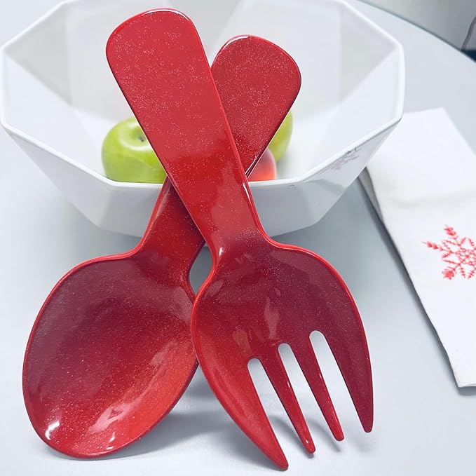 UPware Twinkle Dust Melamine Salad Servers, Serving Utensil Set, Includes Serving Fork and Spoon