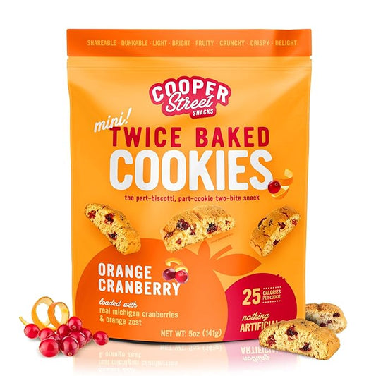 Cooper Street Twice Baked Orange Cranberry Biscotti Cookies - Light and Crispy Coffee Cookie Bites