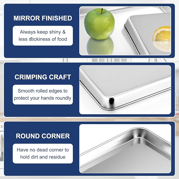 P&P CHEF 10.5 Inch Baking Cookie Sheet, Oven Pan Tray Stainless Steel Sheet Pan for Kitchen, Oven
