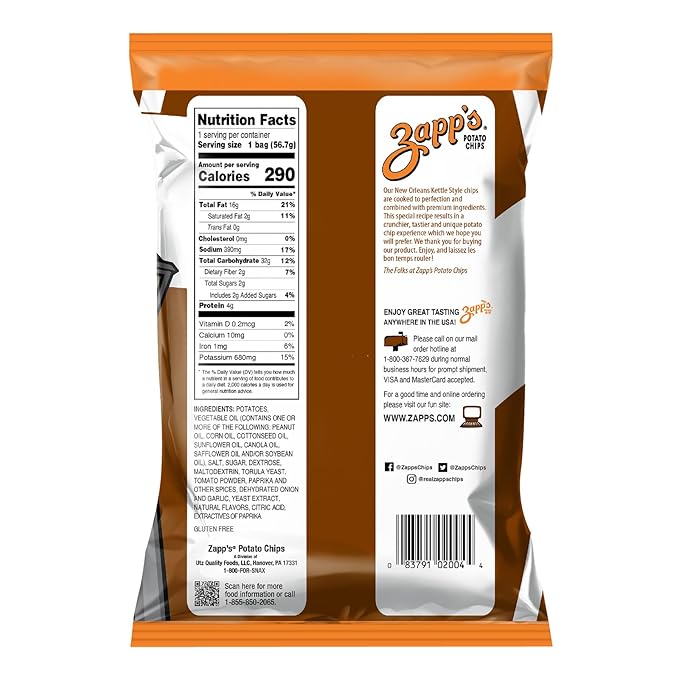Zapp???New Orleans Kettle-Style Potato Chips Mesquite BBQ Flavor (2 oz Bags, 25 Count), Crunchy